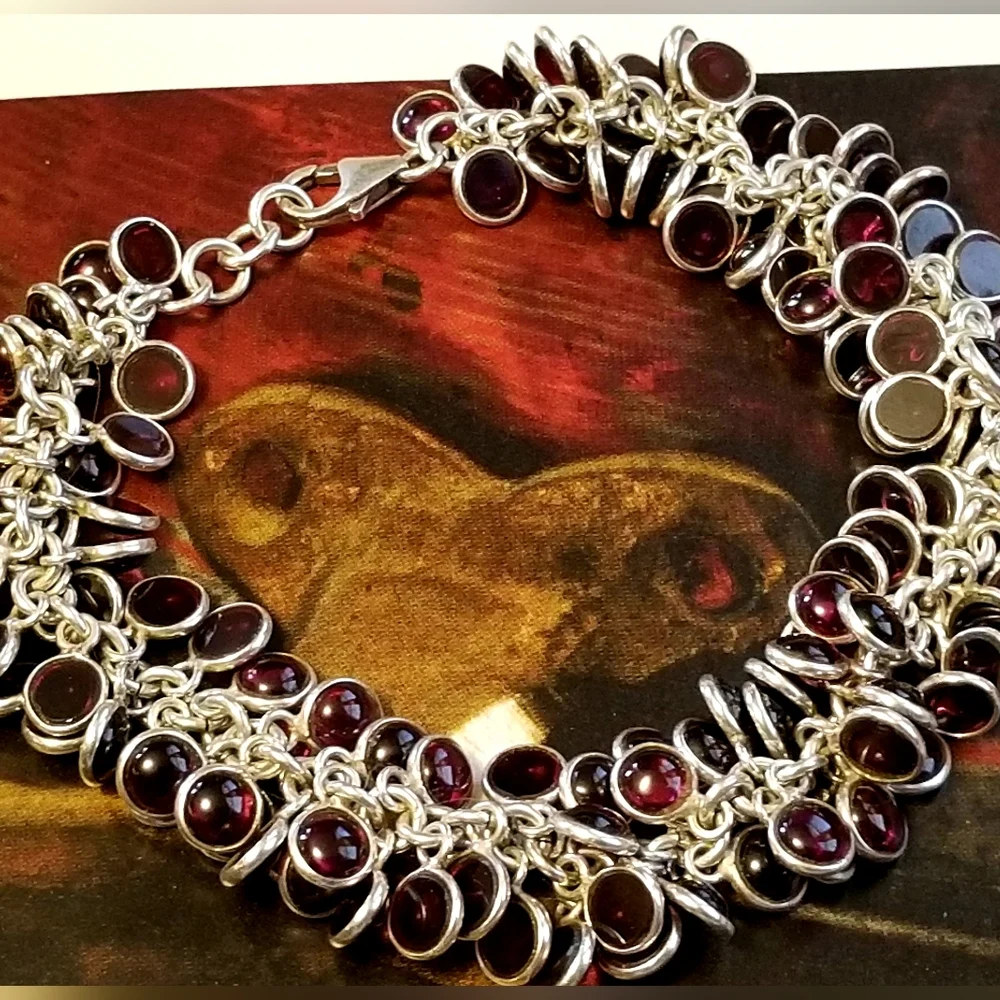 RARE Silpada Sterling Silver & Garnet Cha Cha Bracelet - Picture 10 of 12